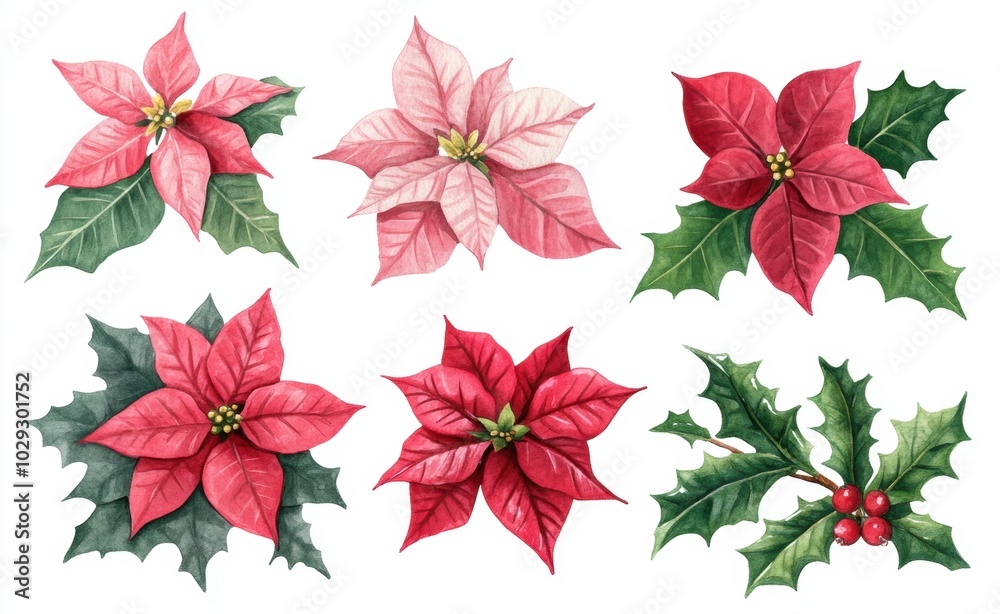Poinsettia & Holly Set. Poinsettia & Holly Set.