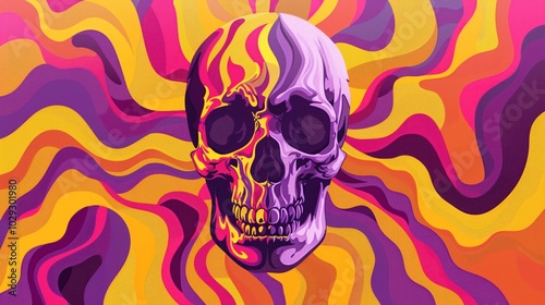 vibrant Halloween skull with swirling, colorful patterns