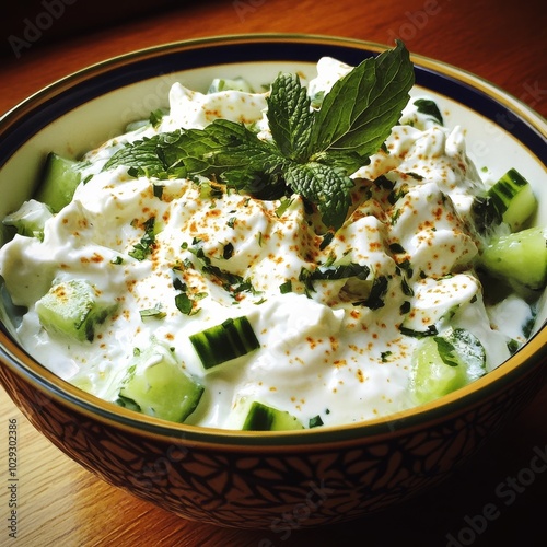 Arab Middle Eastern yogurt and cucumber salad photo