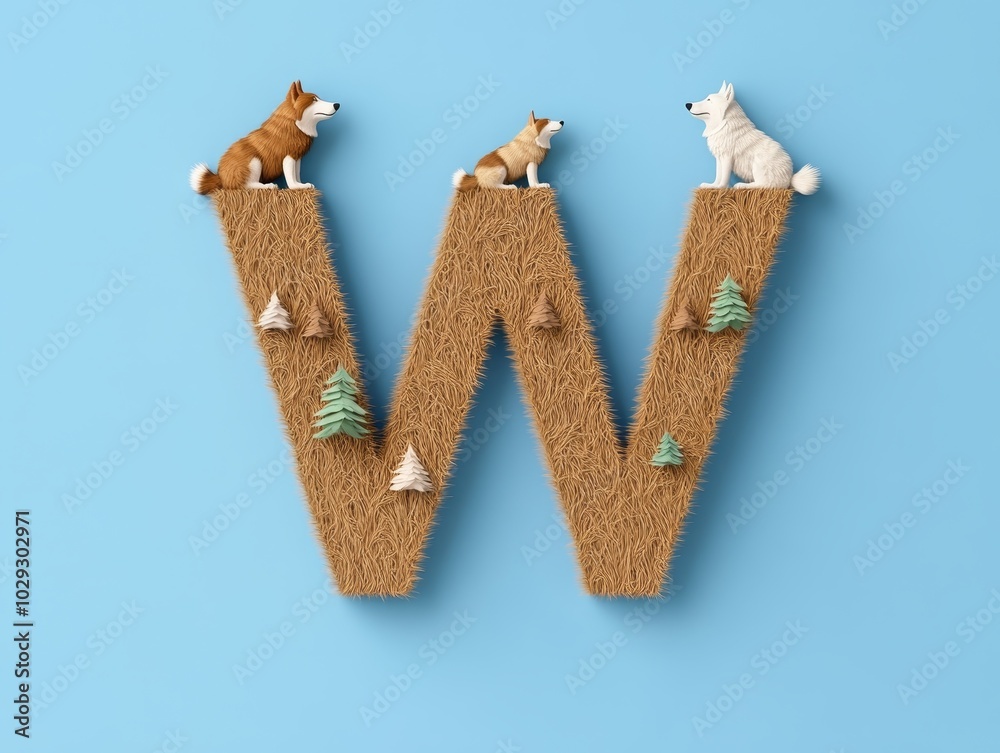 W shaped by two wolves sitting side by side with their tails forming ...