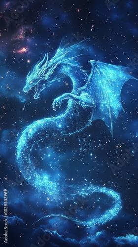 Obraz na płótnie Mystical Blue Dragon in Starry Sky w salonie
