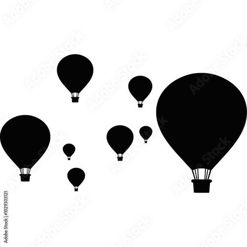 Cappadocia, Turkey. Hot air balloons fill the sky. A flocok of Balloons silhouette. Many balloons in the sky