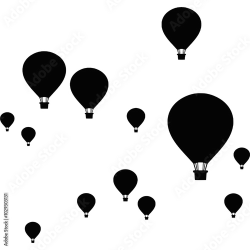 Cappadocia, Turkey. Hot air balloons fill the sky. A flocok of Balloons silhouette. Many balloons in the sky