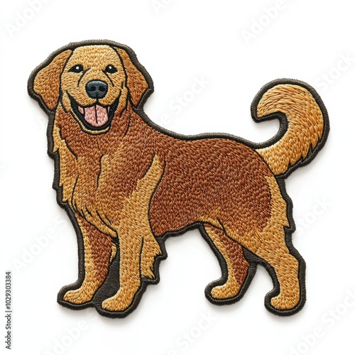 Golden retriever embroidered patch badge on isolated white background, vector badge and patch collection for print or embroidery
