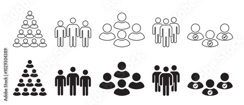 People, human, person thin line icon set vector. Containing participants, group, team, organization, community, population, audience, member.