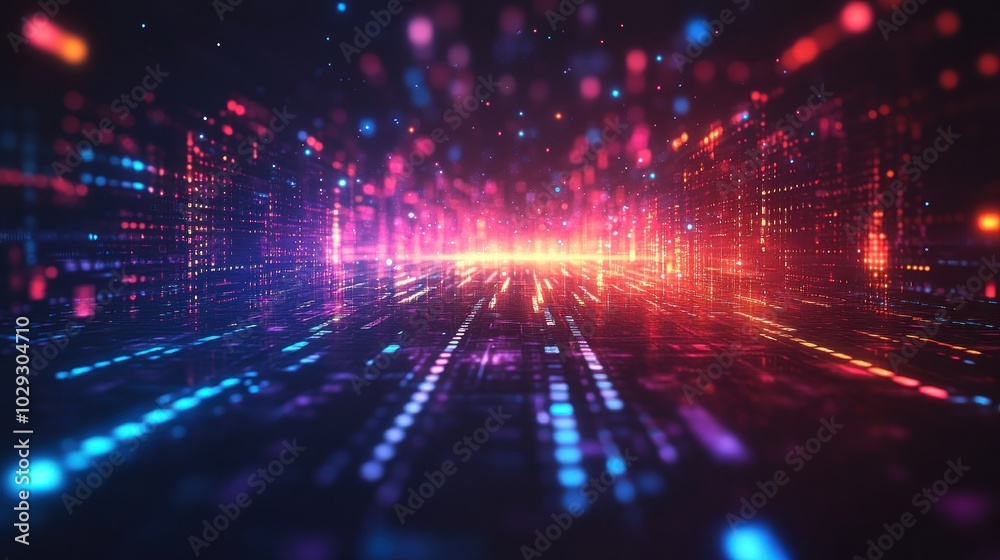 A vibrant digital landscape filled with colorful lights and patterns, suggesting technology and data. A vibrant digital landscape filled with colorful lights and patterns, suggesting technology and data.
