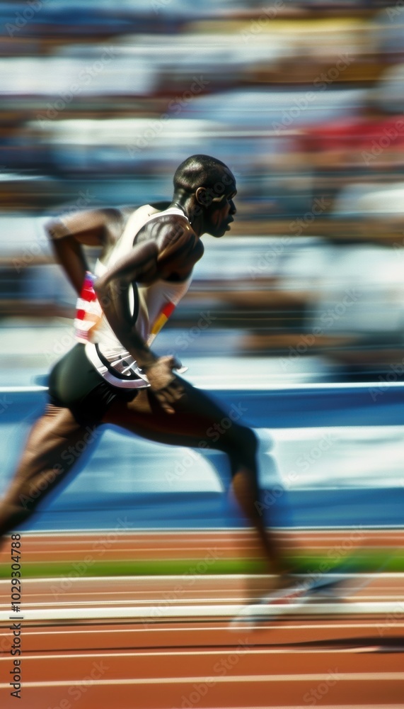 Dynamic Sprinter in Full Stride on Track Highlighting Speed and Athletic Power Dynamic Sprinter in Full Stride on Track Highlighting Speed and Athletic Power