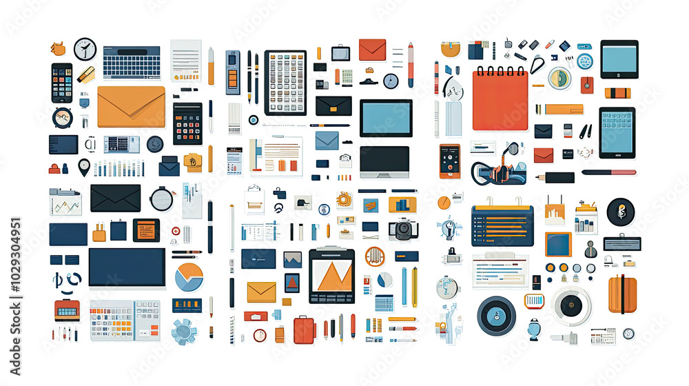 Variety of Business Presentation Icons and Objects on White Background Generative AI