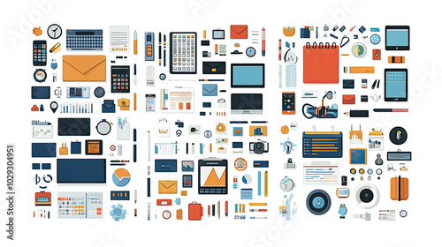 Variety of Business Presentation Icons and Objects on White Background Generative AI