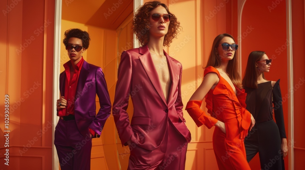 Luxury Fashion Magazine Spread Featuring Bold Colors and Elegant Models for High-End Collection Luxury Fashion Magazine Spread Featuring Bold Colors and Elegant Models for High-End Collection