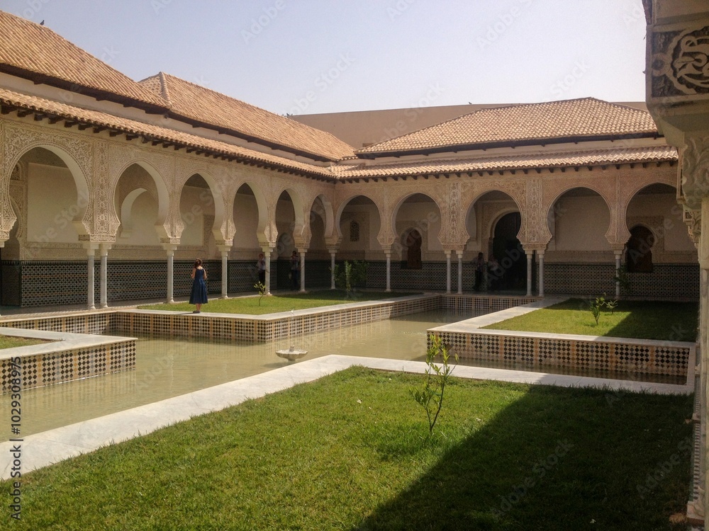 Fototapeta premium the courtyard of the El Mechouar palace with its water jets, and Arab-Islamic architecture. Tlemcen. Algeria 