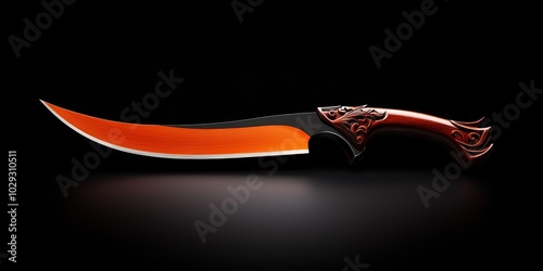 Ornate Dagger with Wooden Handle on Black Background photo