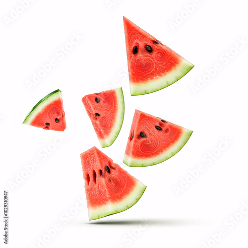 red watermelon slices isolated on white background photo