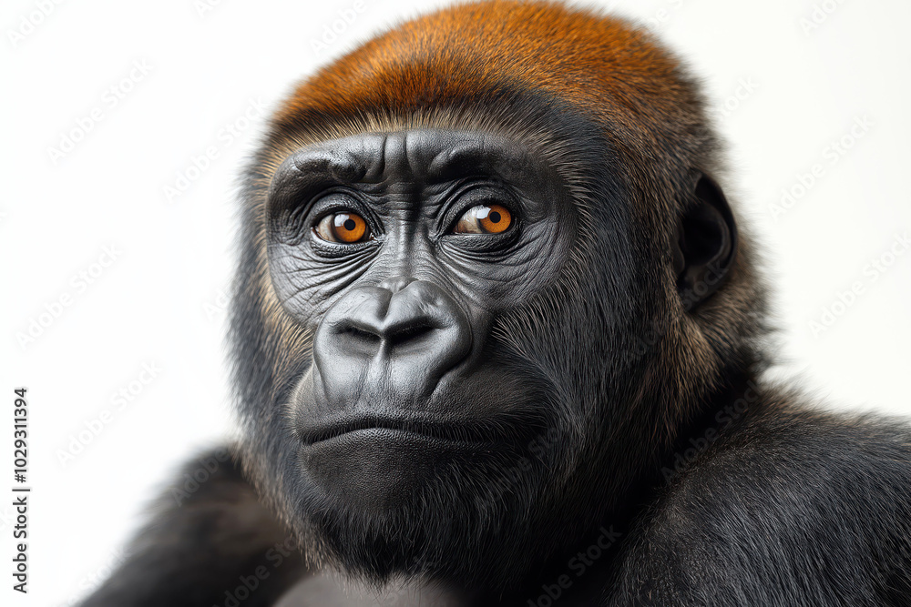 Portrait of a captivating gorilla with intense gaze and rich fur detail Portrait of a captivating gorilla with intense gaze and rich fur detail