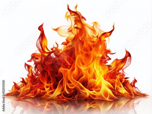 Vibrant Red and Orange Fire Flames on White Background for Product Photography