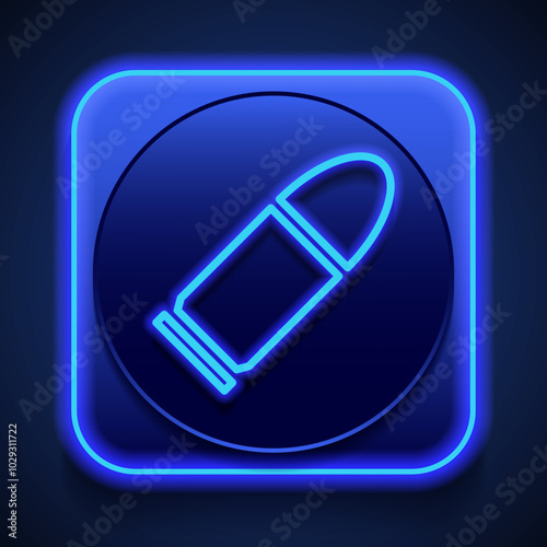 Bullet simple icon vector. Flat design. Blue neon style on button. With shadow