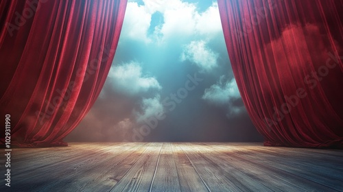 Red theater curtains. Red curtains photo