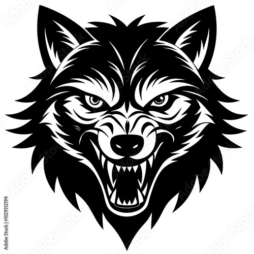 Wolf head angry mood silhouette black Color vector