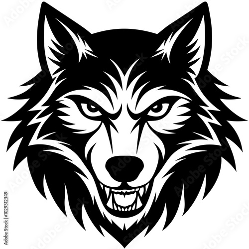 Wolf head angry mood silhouette black Color vector