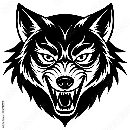 Wolf head angry mood silhouette black Color vector