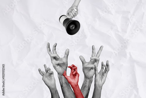 Canvas Print Collage 3d image of pinup pop retro sketch of megaphone announce sales riot demo