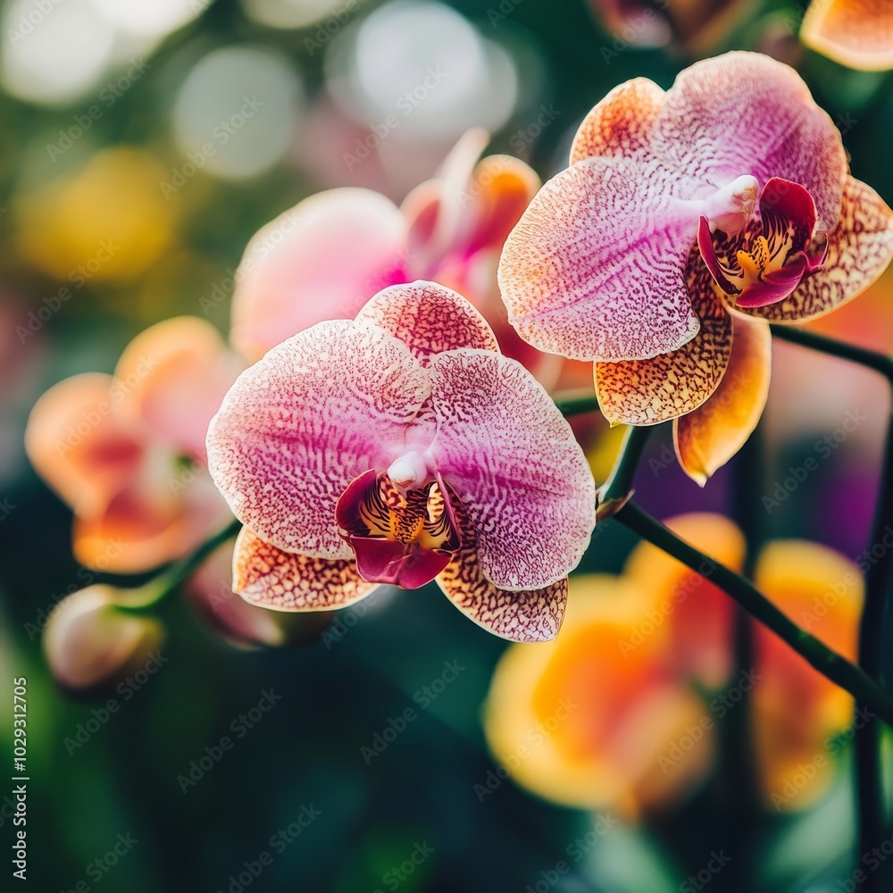 Vibrant orchid blooms in garden Vibrant orchid blooms in garden