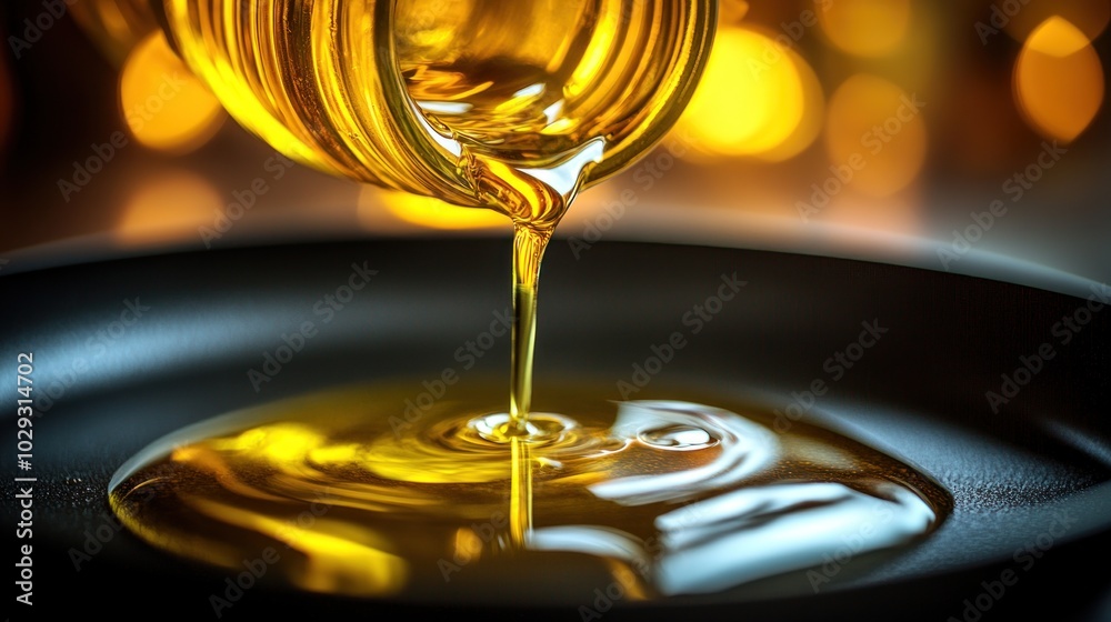 Liquid gold flows smoothly into the pan, creating a captivating culinary moment Liquid gold flows smoothly into the pan, creating a captivating culinary moment