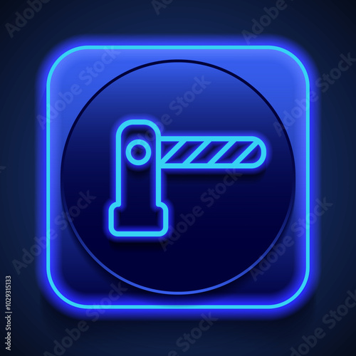 Barrier simple icon vector. Flat design. Blue neon style on button. With shadow
