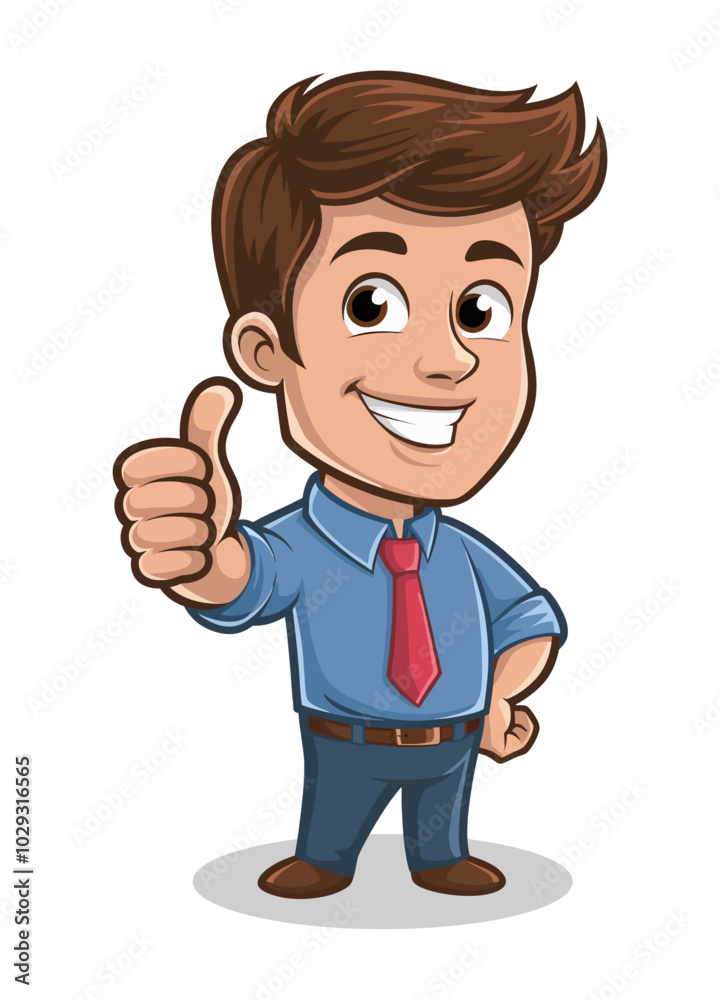 Confident Young Man Giving a Thumbs-Up in Cartoon Style - Smiling Office Worker Vector Illustration On Transparent Background Confident Young Man Giving a Thumbs-Up in Cartoon Style - Smiling Office Worker Vector Illustration On Transparent Background