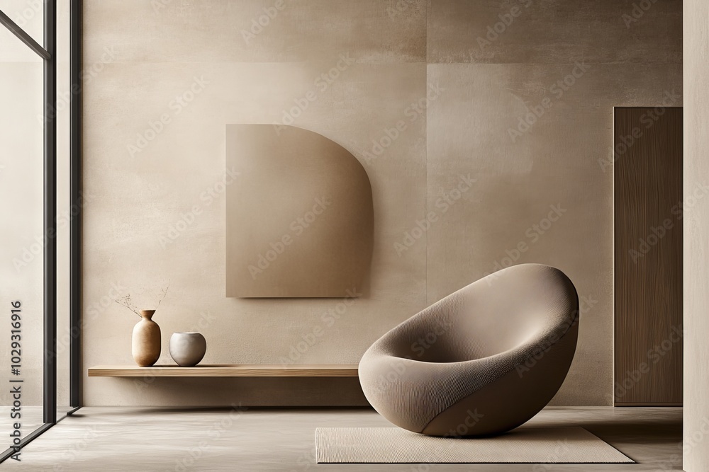 Modern Living Room with Oversized Textured Chair and Minimalist Wall Art Modern Living Room with Oversized Textured Chair and Minimalist Wall Art