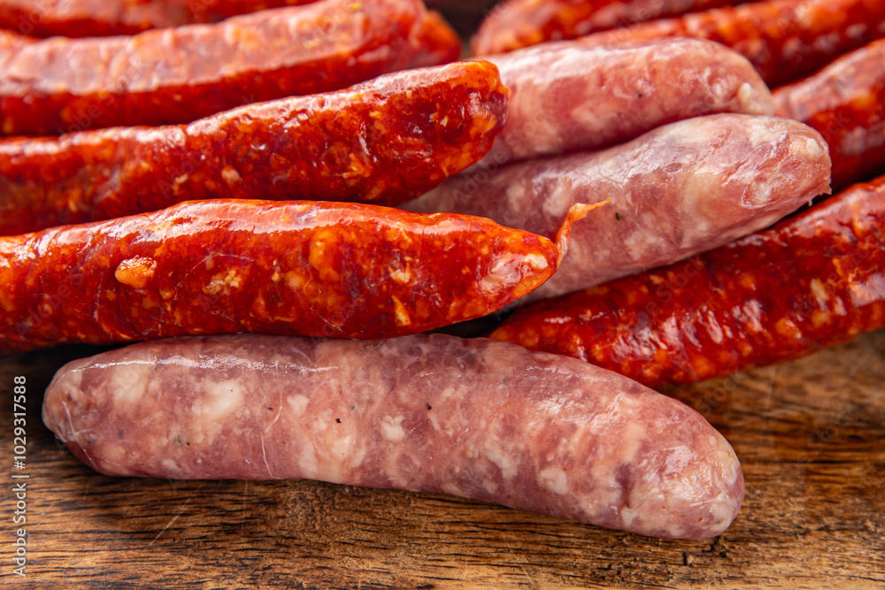 raw meat sausages beef, pork, chicken, lamb, dish fresh delicious gourmet food background on the table rustic food top view copy space raw meat sausages beef, pork, chicken, lamb, dish fresh delicious gourmet food background on the table rustic food top view copy space