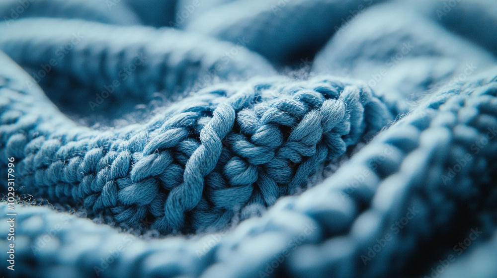 Close up Macro Texture of Blue Knitted Fabric Soft Wool Material Close up Macro Texture of Blue Knitted Fabric Soft Wool Material