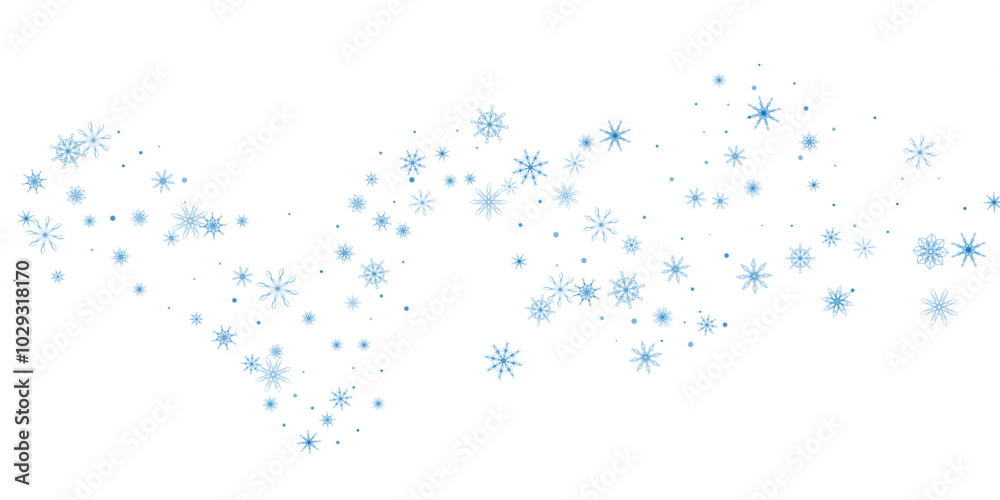 Snowflakes. Snow, snowfall. Falling scattered blue snowflakes on a white background. Snowflakes. Snow, snowfall. Falling scattered blue snowflakes on a white background.