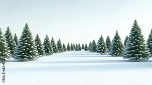 Snowy landscape with evergreen trees against a bright, clear sky. photo