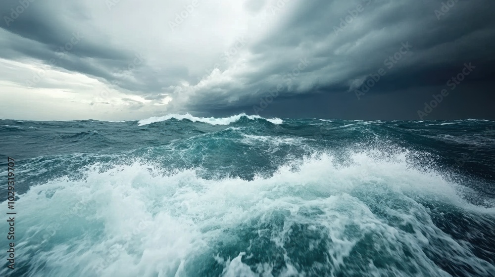 Stormy ocean waves under dark clouds, dynamic and turbulent, capturing nature's power. Stormy ocean waves under dark clouds, dynamic and turbulent, capturing nature's power.