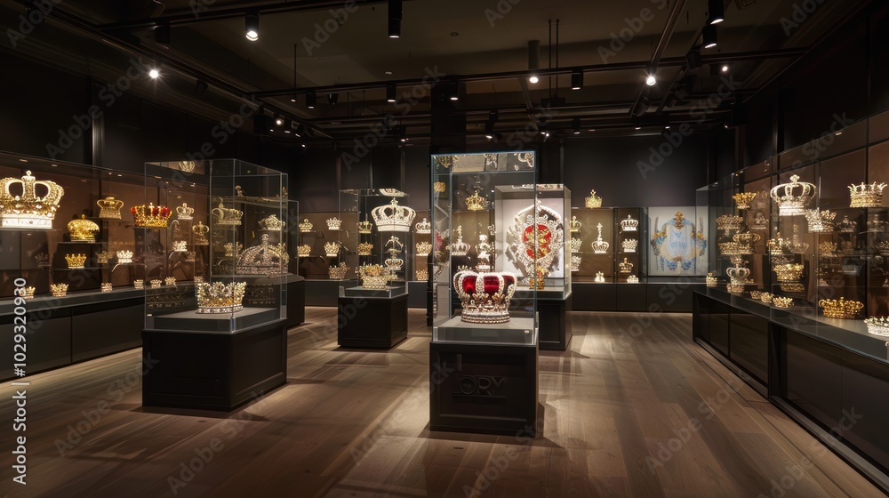 A Museum Exhibit Featuring a Collection of Royal Crowns A Museum Exhibit Featuring a Collection of Royal Crowns