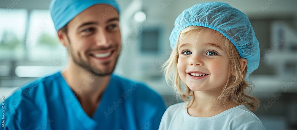 Pediatric surgeon with a comforting smile talking to a young patient, pediatric surgery, compassion and care
Pediatric surgeon with a comforting smile talking to a young patient, pediatric surgery, compassion and care