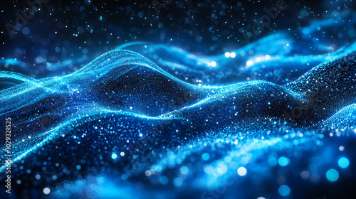 Abstract Blue Glittering Wave Background Technology Concept