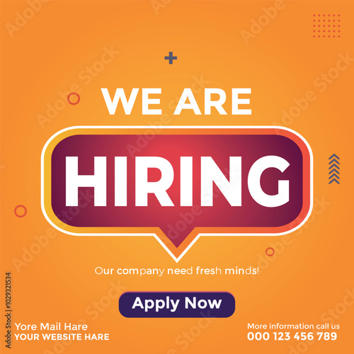 Modern We Are Hiring Social Media Ad Poster Design in Vector EPS Format for Job Recruitment and Vacancy Announcements