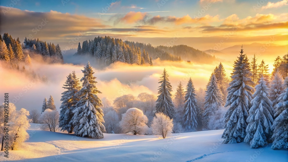 Enchanted Winter Scenery in BayWald Zwiesel Falkenstein with Double Exposure Effect Enchanted Winter Scenery in BayWald Zwiesel Falkenstein with Double Exposure Effect