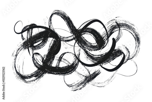 Abstract black scribble on transparent background, representing chaos and creativity. Perfect for artistic design and modern compositions. photo