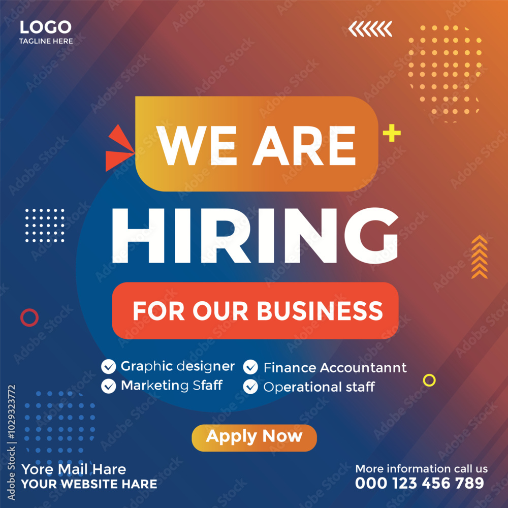 Obraz premium Modern We Are Hiring Social Media Ad Poster Design in Vector EPS Format for Job Recruitment and Vacancy Announcements