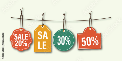 A collection of sale signs, big sale, sale label, sale tag signs with the price of off.