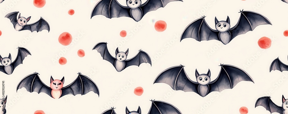 Bats pattern on light background with red dots, Tile , Seamless Pattern Bats pattern on light background with red dots, Tile , Seamless Pattern