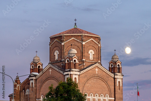 Tempio della Pace church under the full moon on a peaceful evening in Padua, Italy