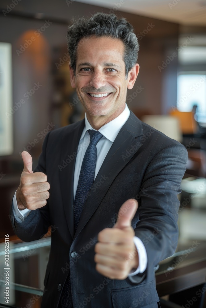 Successful Businessman Celebrating Achievement in Contemporary Office Setting Successful Businessman Celebrating Achievement in Contemporary Office Setting