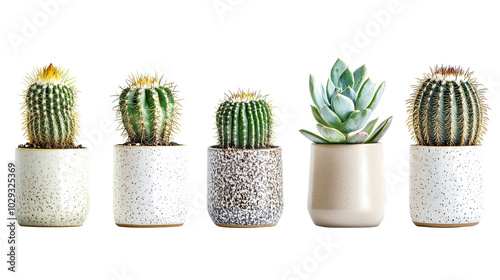 Miniature Cactus and Succulent Collection in Modern Ceramic Pots Generative AI