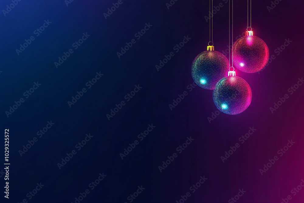 Minimalist hanging elegant neon christmas balls on dark color Minimalist hanging elegant neon christmas balls on dark color