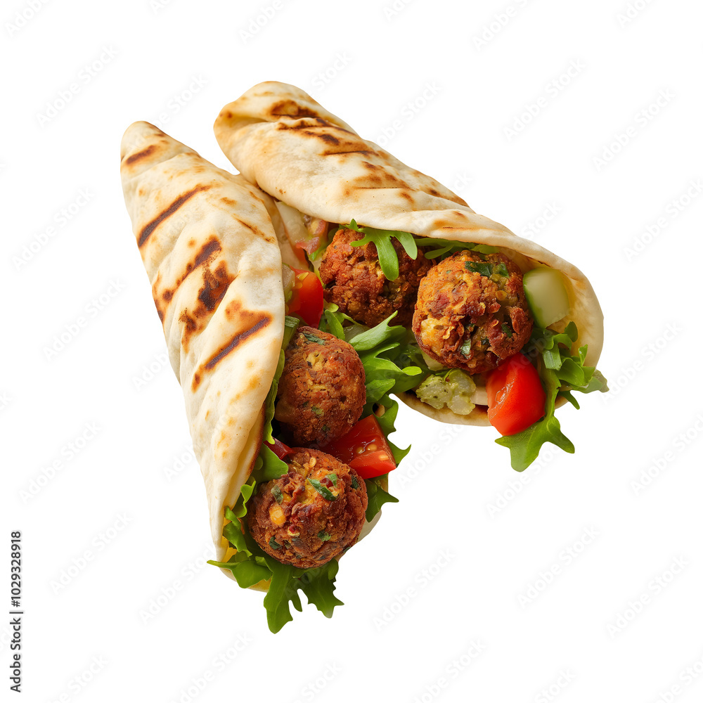 Delicious Falafel Wrap isolated on a transparent background, cut out, png, generative AI Delicious Falafel Wrap isolated on a transparent background, cut out, png, generative AI