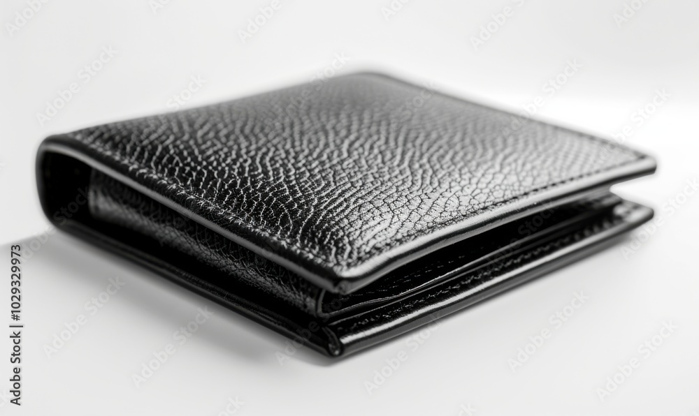 Shiny black leather wallet, white background, 4K hyperrealistic photo Shiny black leather wallet, white background, 4K hyperrealistic photo